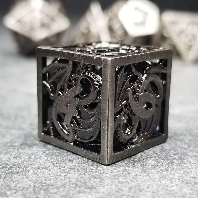 Sage's Dragonstones - Elder Dragon Satin Silver Hollow Metal Polyhedral Dice Set image 7