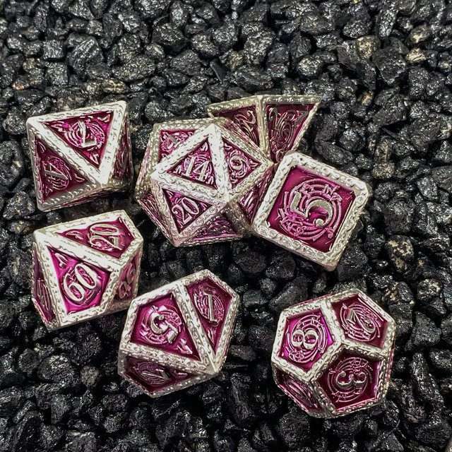 Sage's Anthems - Pearl Silver and Purple Metal Polyhedral Dice Set image 17