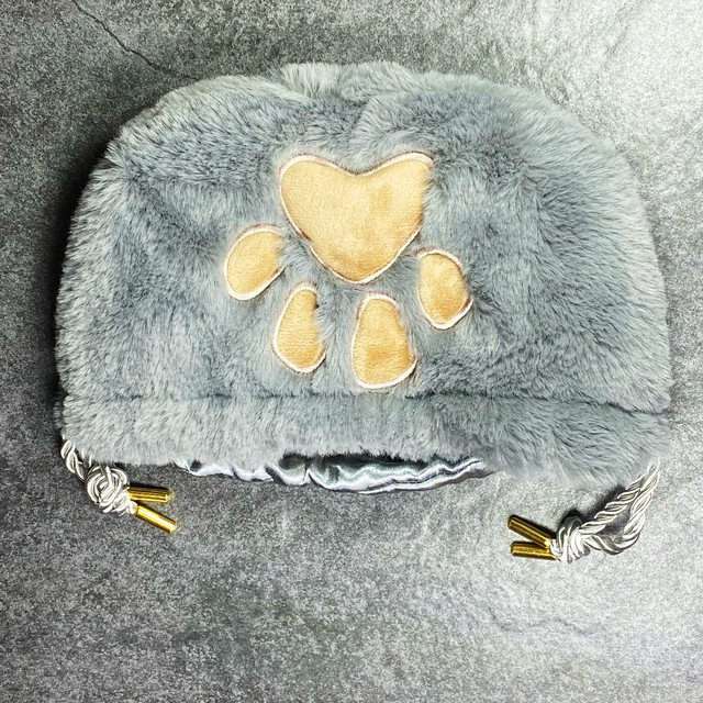 Sage's Furry Kittypaw Bag - Grey Fur/Brown Paw Dice Bag image 4