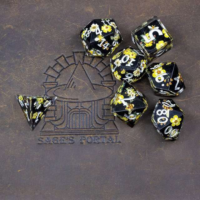 Sage's Honeybees Midnight Honey Sharp Edge Resin Dice Set image 3