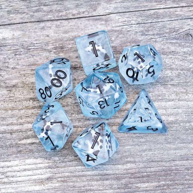 Sage's Familiars - Blue White/Black Fish Familiar Resin Polyhedral Dice Set image 12