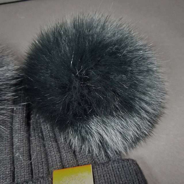 Sage’s Cap – Black Wool Beanie with Double Raccoon Pompom image 2