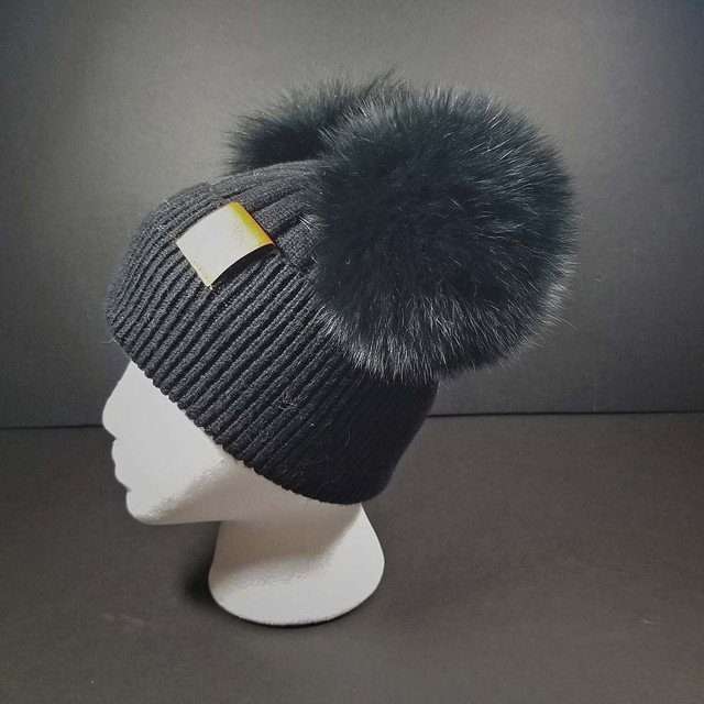 Sage’s Cap – Black Wool Beanie with Double Raccoon Pompom image 7