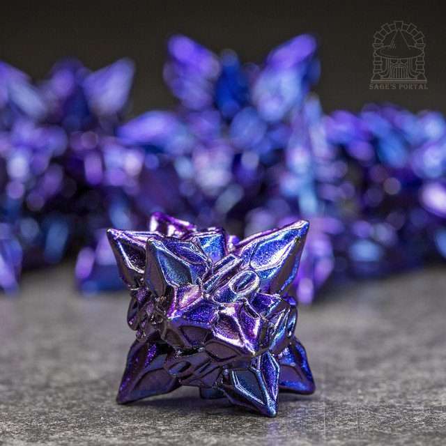 Sage's Deadly Blossoms Blue/Purple Metal Polyhedral Dice Set image 3
