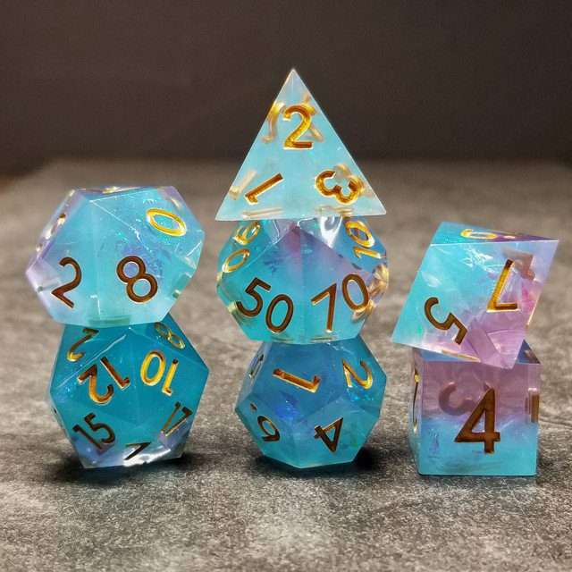 Sage's Enchanted Crystals Ice Blue Gold Ink Sharp Edge Resin Dice Set image 9