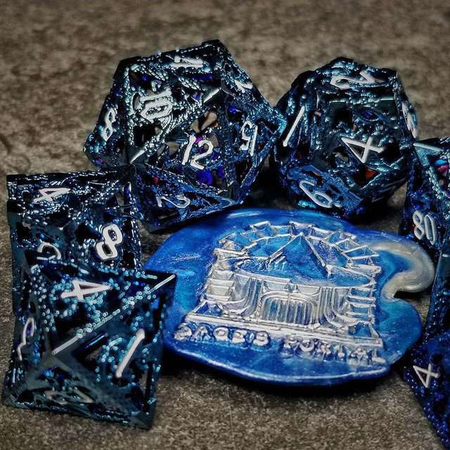 Sage's Dragonstones - Blue Noble Dragon Hollow Metal Polyhedral Dice Set image 2
