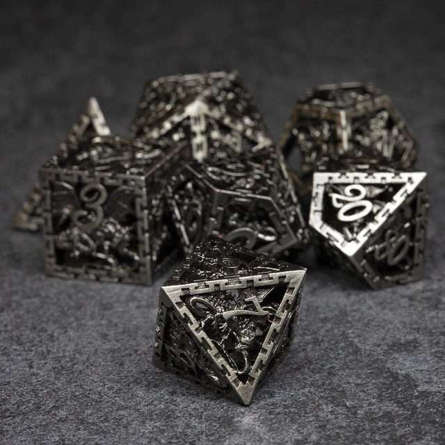Sage's Dragonstones - Chained Noble Dragon Nickel Silver Hollow Metal Polyhedral Dice Set image 5