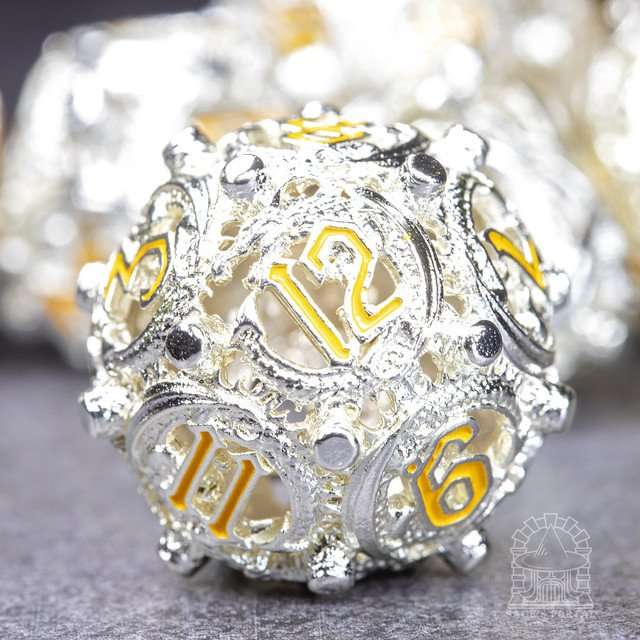 Sage’s Ouroboros Radiant Silver Hollow Metal Polyhedral Dice Set image 2