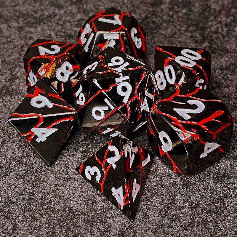 Sage's Relics of Antiquity - Dark Silver Red Metal Polyhedral Dice Set image 9