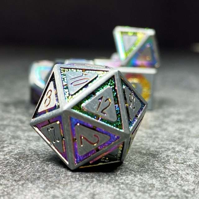 Sage's Wonders - Matte Silver Holo Inlay Metal Polyhedral Dice Set image 1