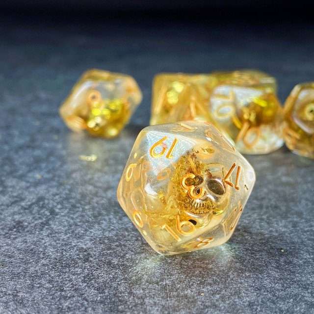 Sage's Familiars - Golden Skull Familiar Resin Polyhedral Dice Set image 37