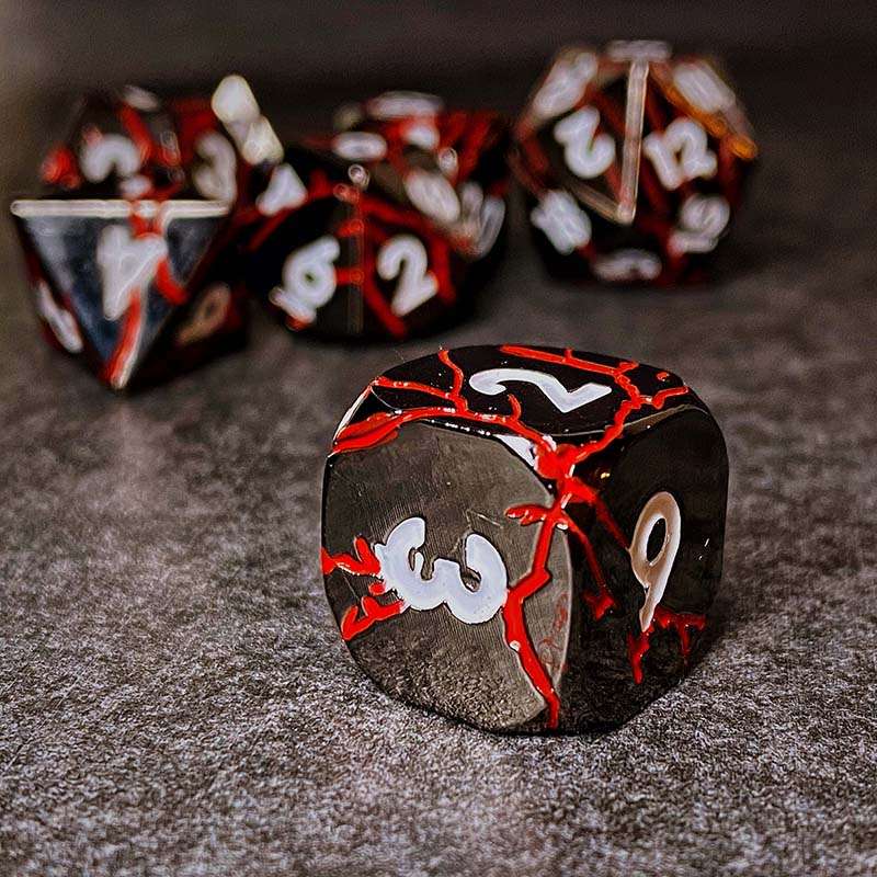 Sage's Relics of Antiquity - Dark Silver Red Metal Polyhedral Dice Set image 7