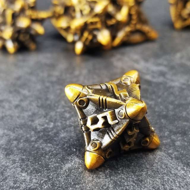 Sage’s Starships Antique Gold Metal Polyhedral Dice Set image 4