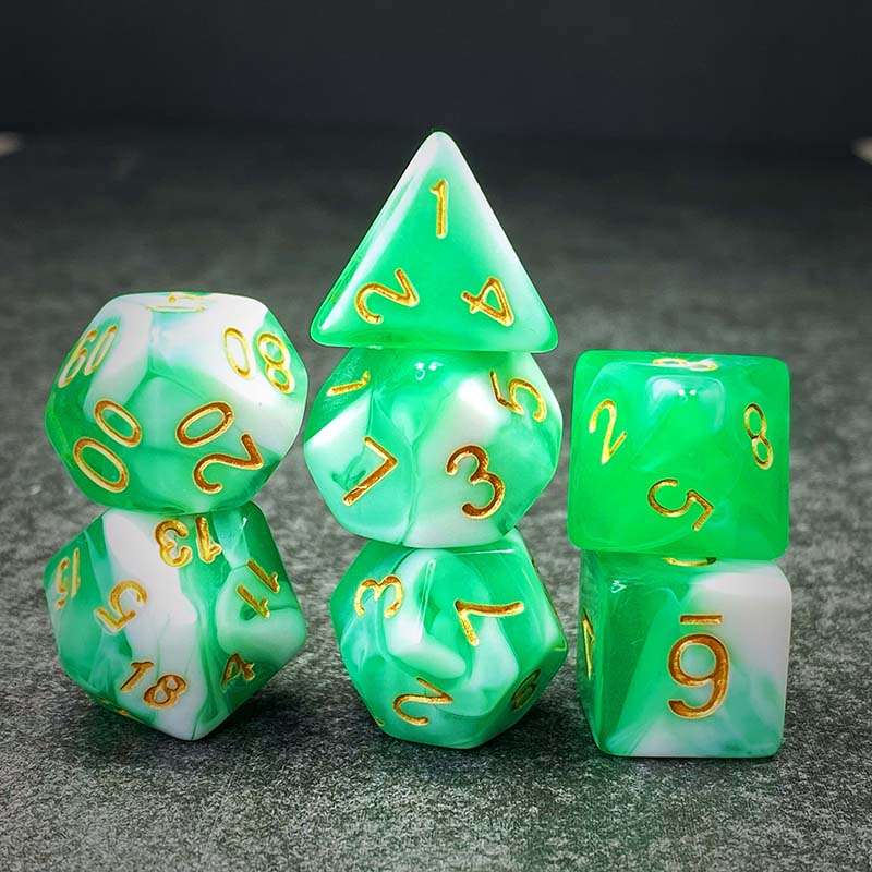Sage's Stones - Green/White Gold Ink Acrylic Polyhedral Dice Set image 1