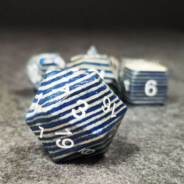 Sage’s Trees - Blue/White Technical Wood White Ink Polyhedral Dice Set image 0