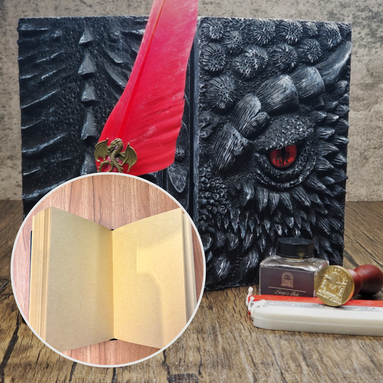 Eye of the Black Dragon Notebook Gift Set | Handmade Notebook for TTRPG, Sketchbook, Diary