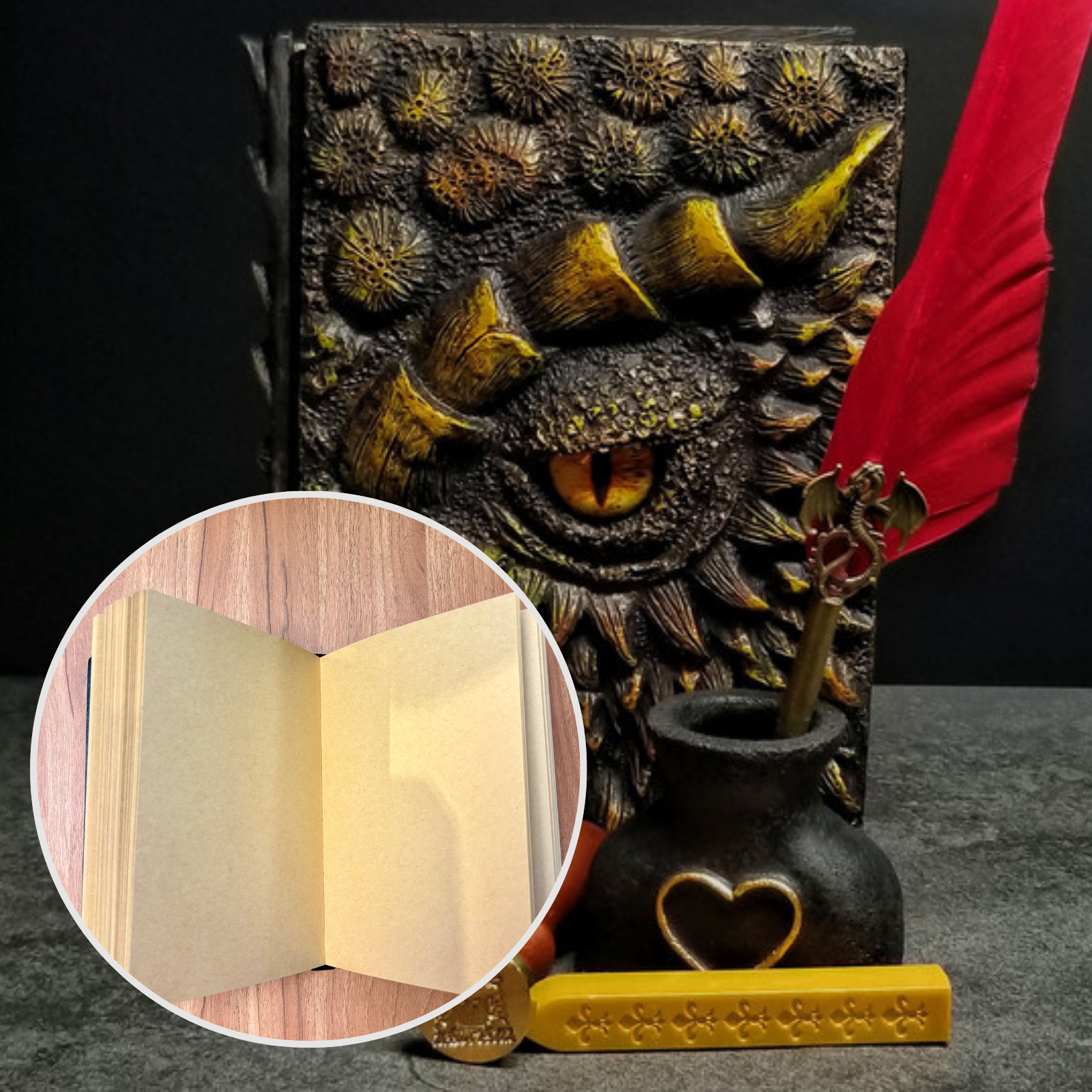 Eye of the Gold Dragon Notebook Gift Set | Handmade Notebook for TTRPG, Sketchbook, Diary