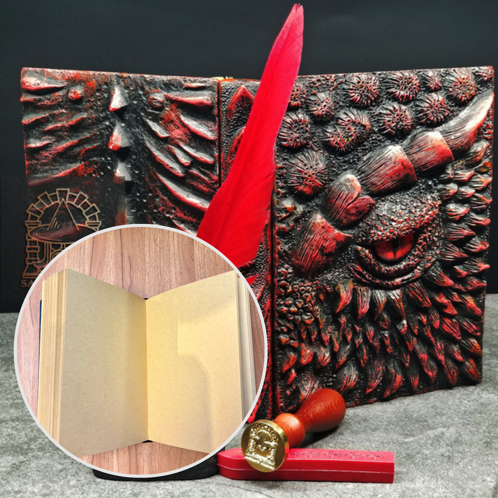 Eye of the Red Dragon Notebook Gift Set | Handmade Notebook for TTRPG, Sketchbook, Diary