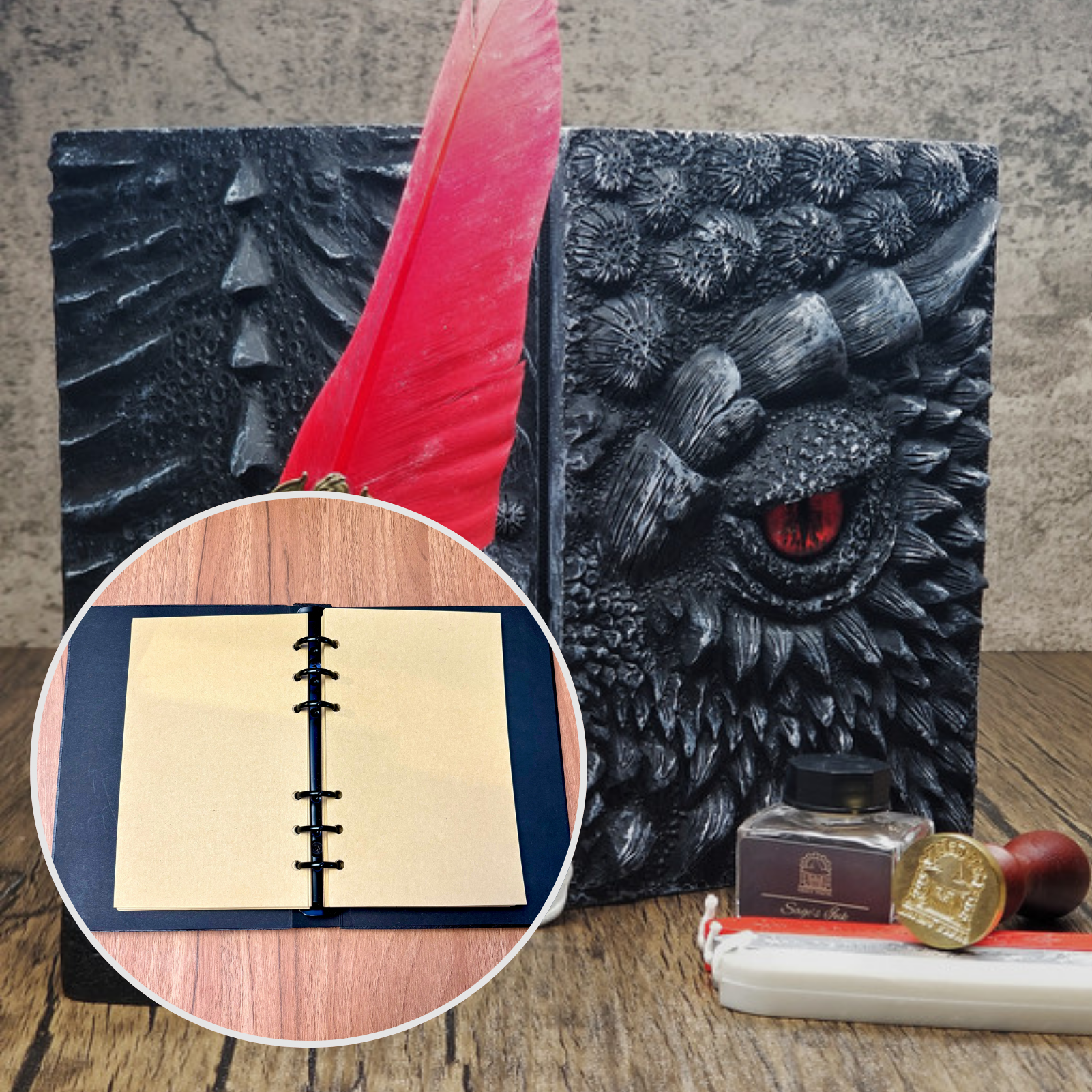 Eye of the Black Dragon Notebook Gift Set | Handmade Notebook for TTRPG, Sketchbook, Diary