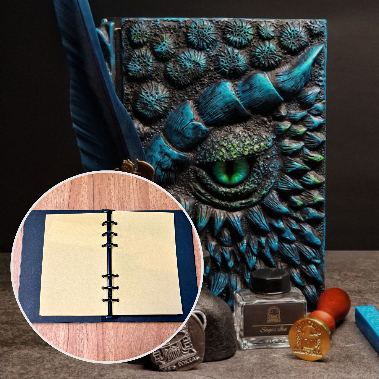 Eye of the Blue Dragon Notebook Gift Set | Handmade Notebook for TTRPG, Sketchbook, Diary