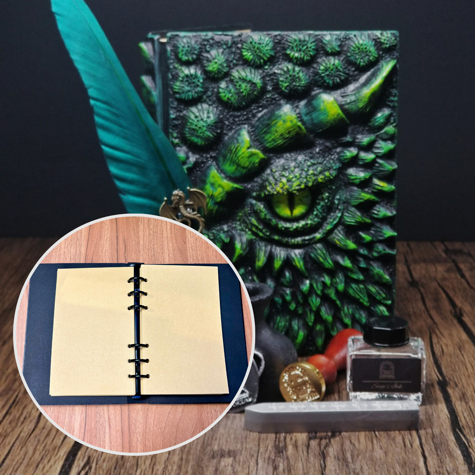Eye of the Green Dragon Notebook Gift Set | Handmade Notebook for TTRPG, Sketchbook, Diary