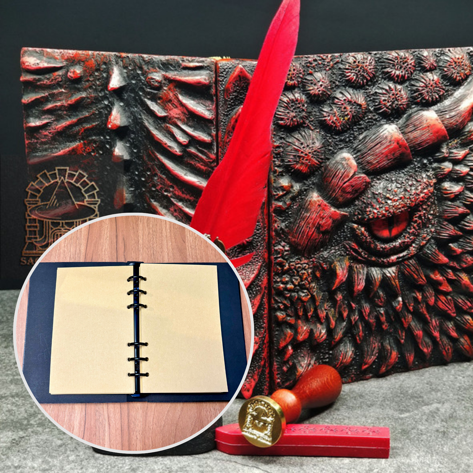 Eye of the Red Dragon Notebook Gift Set | Handmade Notebook for TTRPG, Sketchbook, Diary