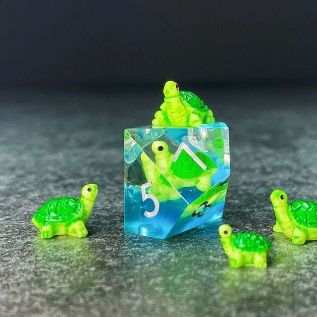 Sage's Familiars - Baby Turtle Familiar Sharp Edge Resin Polyhedral Dice Set image 14