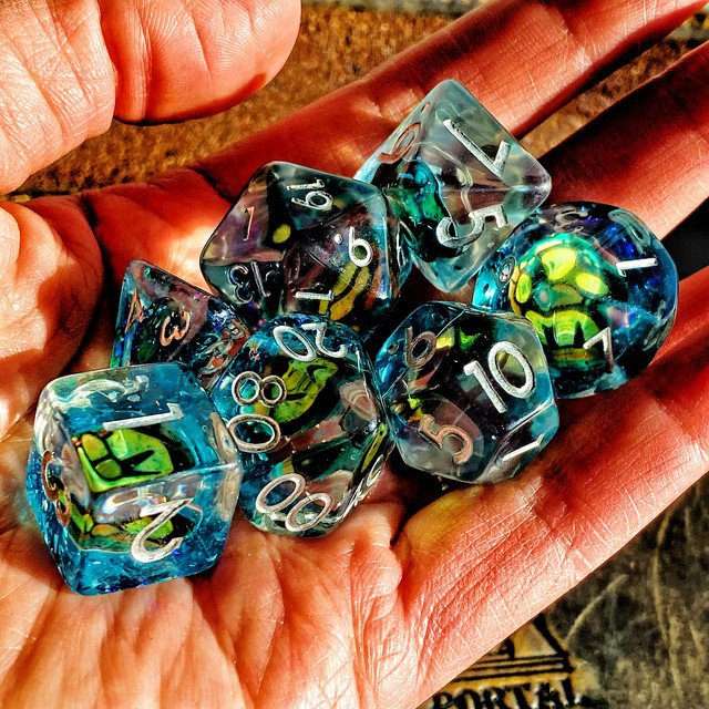 Sage's Bottled Green Dragon Eyes Resin Polyhedral Dice Set image 1