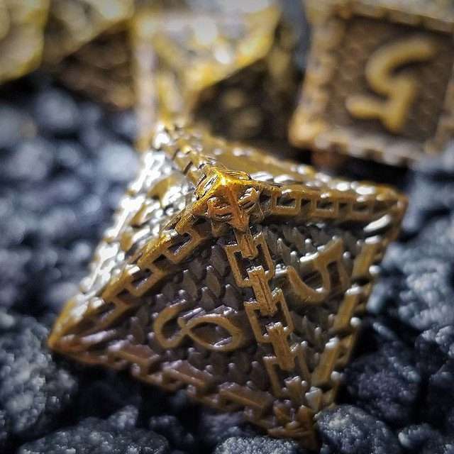 Sage's Dragonstones - Chained Drake Gold Black Metal Polyhedral Dice Set image 4
