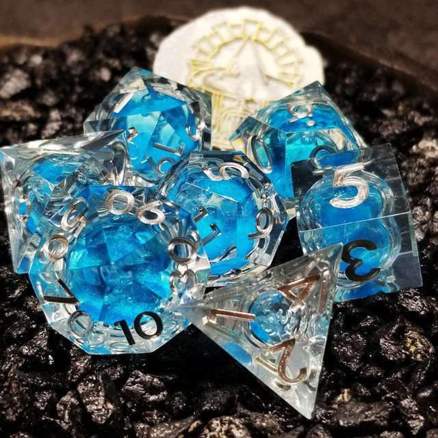 Sage's Sky Souls - Sky Blue Liquid Core Sharp Edge Resin Dice Set image 7