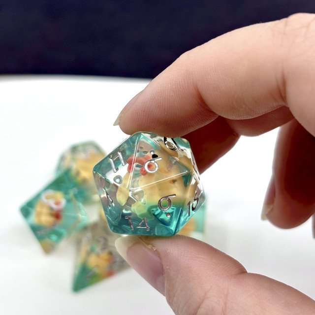 Sage's Yellow Duck Familiar Resin Polyhedral Dice Set image 3