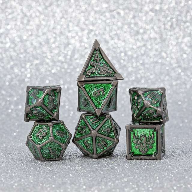 Sage's Grave Fortune Emerald Death Metal Polyhedral Dice Set image 12