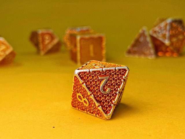 Sage's Hounds - Vintage Yellow with Silver Metal Polyhedral Dice Set image 16