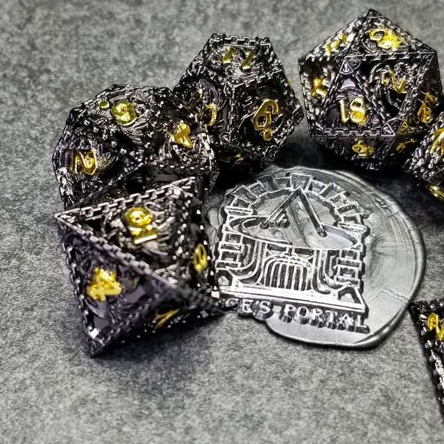 Sage's Dragonstones - Mystic Wyvern Black and Gold Metal Polyhedral Dice Set image 8