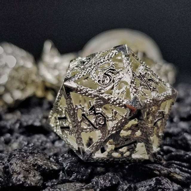 Sage's Dragonstones - Silver Noble Dragon Hollow Metal Polyhedral Dice Set image 32