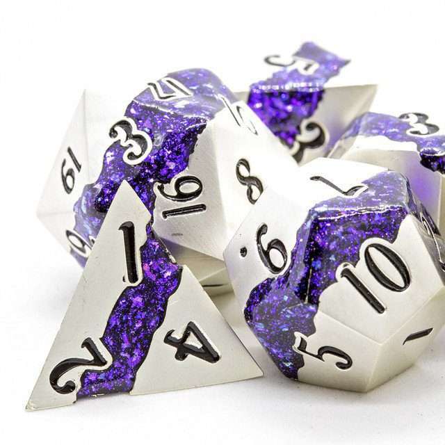 Sage's Rift Stones - Pearl Silver/Purple Metal Polyhedral Dice Set image 1