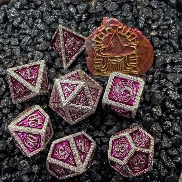 Sage's Anthems - Pearl Silver and Purple Metal Polyhedral Dice Set image 16