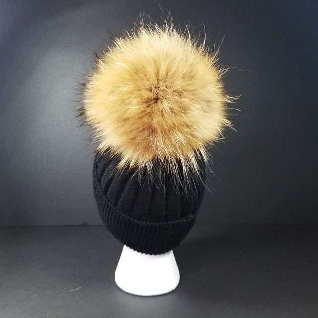 Sage's Cap - Black Wool Beanie with Raccoon Pompom image 17