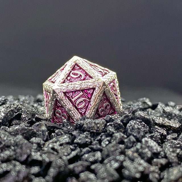 Sage's Anthems - Pearl Silver and Purple Metal Polyhedral Dice Set image 11