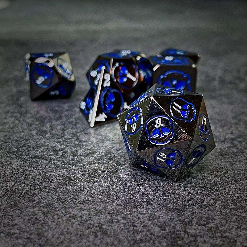 Sage's Grim's Fortunes - Gloss Black with Blue Metal Polyhedral Dice Set image 1