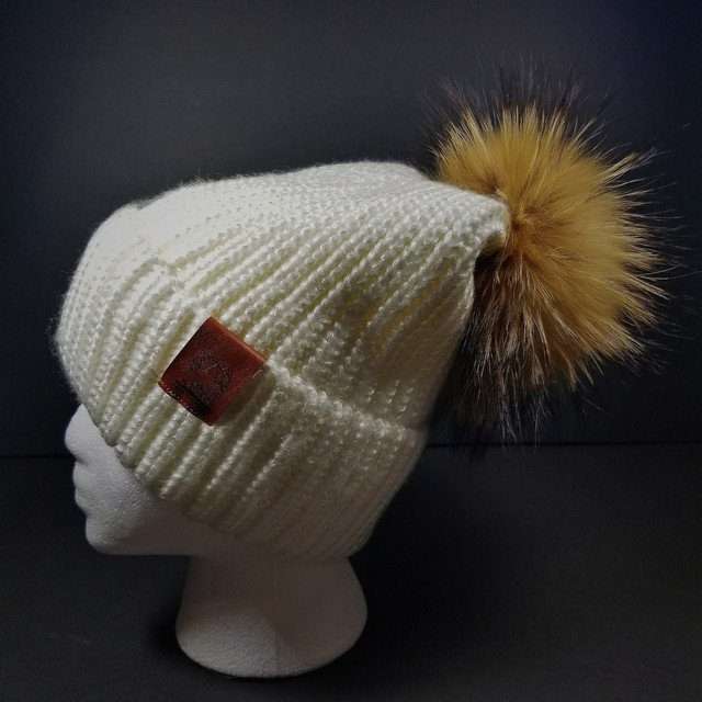 Sage’s Cap – White Knit Beanie with Raccoon Pompom image 7