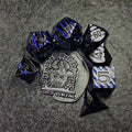 Sage's Dimension Stones - Dark Silver Glitter Blue Stripes Black Ink Metal Polyhedral Dice Set image 0