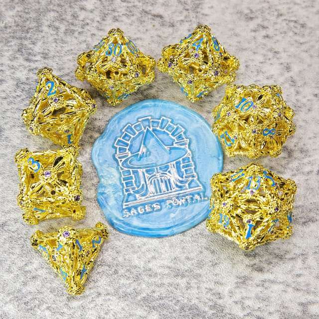 Sage's Gilded Rose Hollow Metal Polyhedral Dice Set image 11
