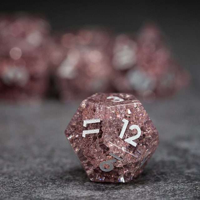 Sage's Kaleidoscopes Salmon Cracked Glass Gloss Finish Polyhedral Dice Set image 3
