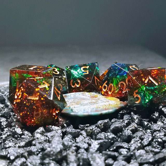 Sage's Enchanted Crystals Cola/Green/Blue Sharp Edge Resin Dice Set image 11