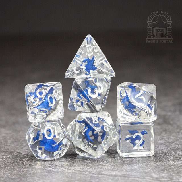 Sage's Blue Pegasus Familiar Resin Polyhedral Dice Set image 10