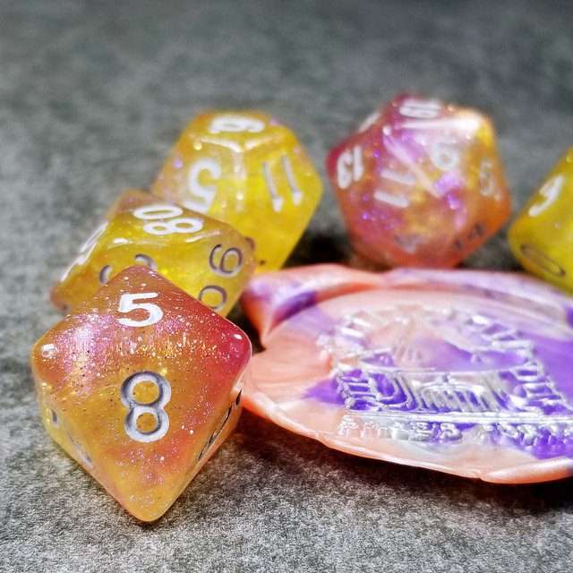 Sage's Shards - Purple/Yellow Glitter Polyhedral Dice Set image 0