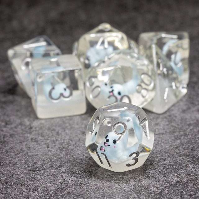 Sage's Baby Blue Seal Familiar Resin Polyhedral Dice Set image 2