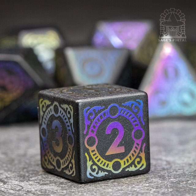 Sage's Glyphed Matte Black Gemstone Polyhedral Dice Set image 6