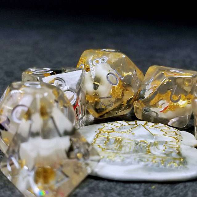 Sage's Familiars - Snowman Resin Silver Ink Polyhedral Dice Set image 31